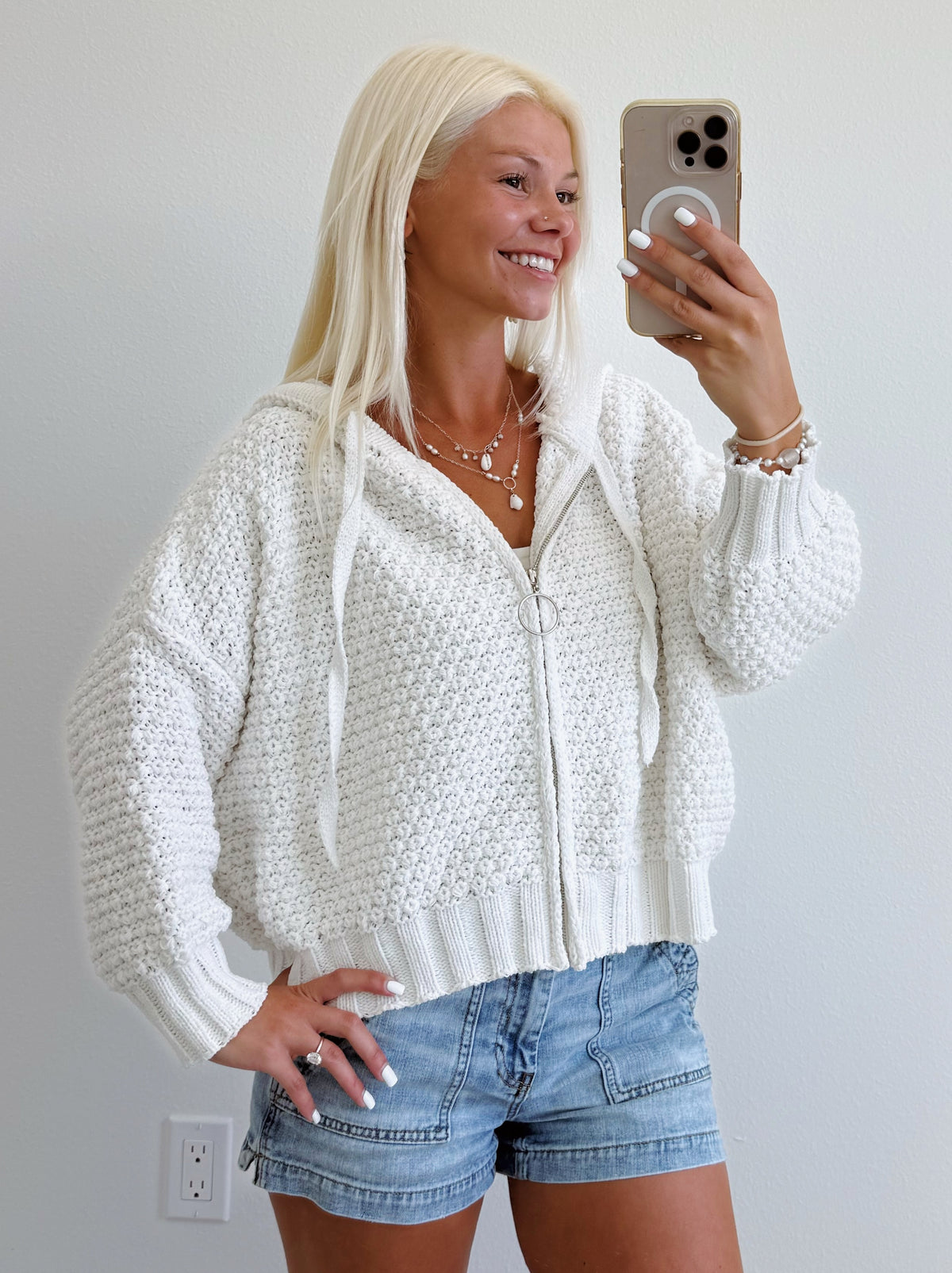 Cable Knit Textured Zip Hoodie Sweater