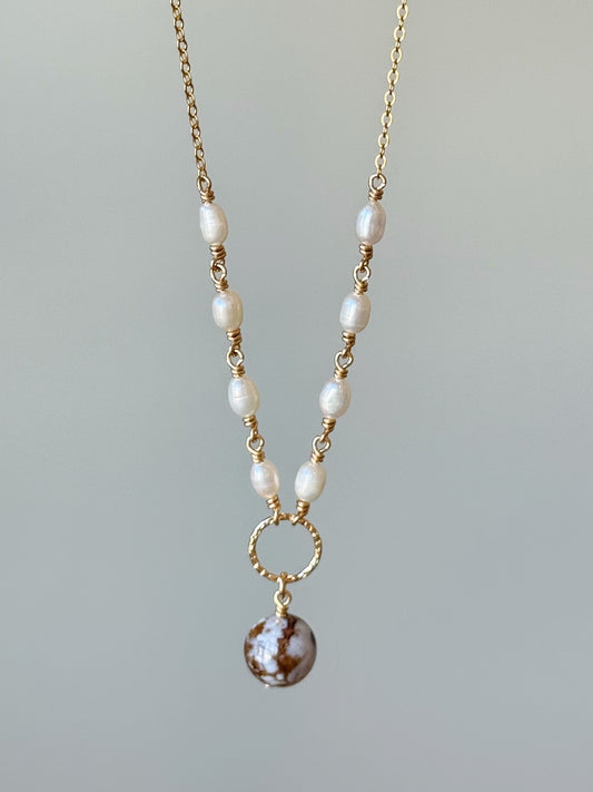 Gold Filled Baroque Pearl Moonstone Necklace