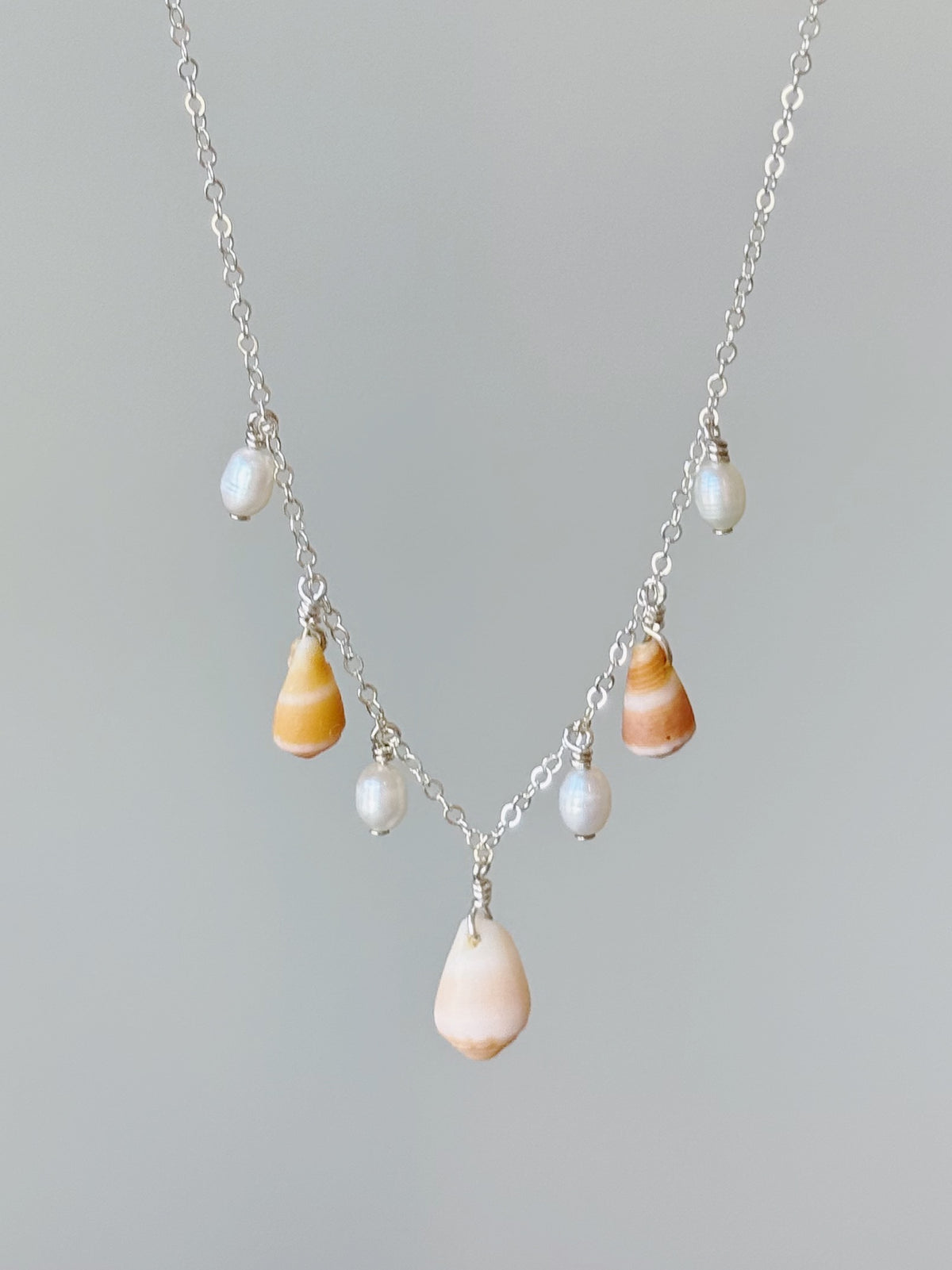 Sterling Silver Cone Shell Baroque Pearl Multi Necklace