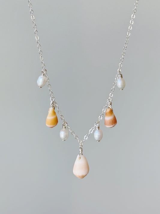 Sterling Silver Cone Shell Baroque Pearl Multi Necklace