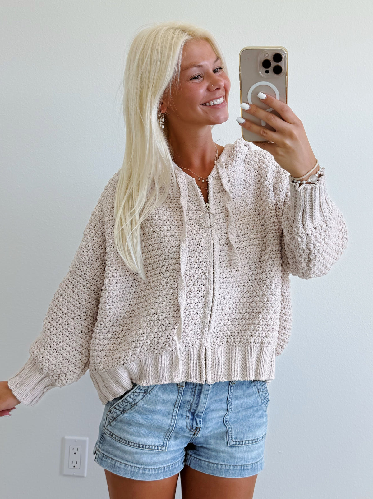 Cable Knit Textured Zip Hoodie Sweater
