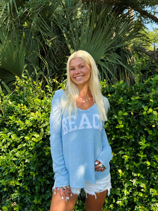 Baby Blue Beach Lightweight V Neck Sweater