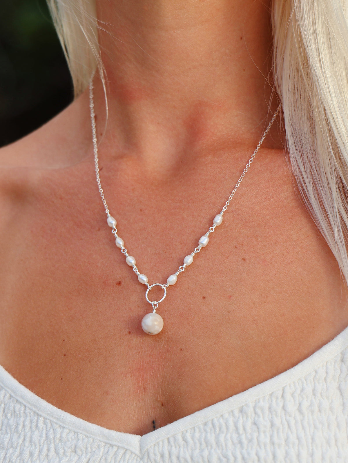 Sterling Silver Baroque Pearl Moonstone Necklace