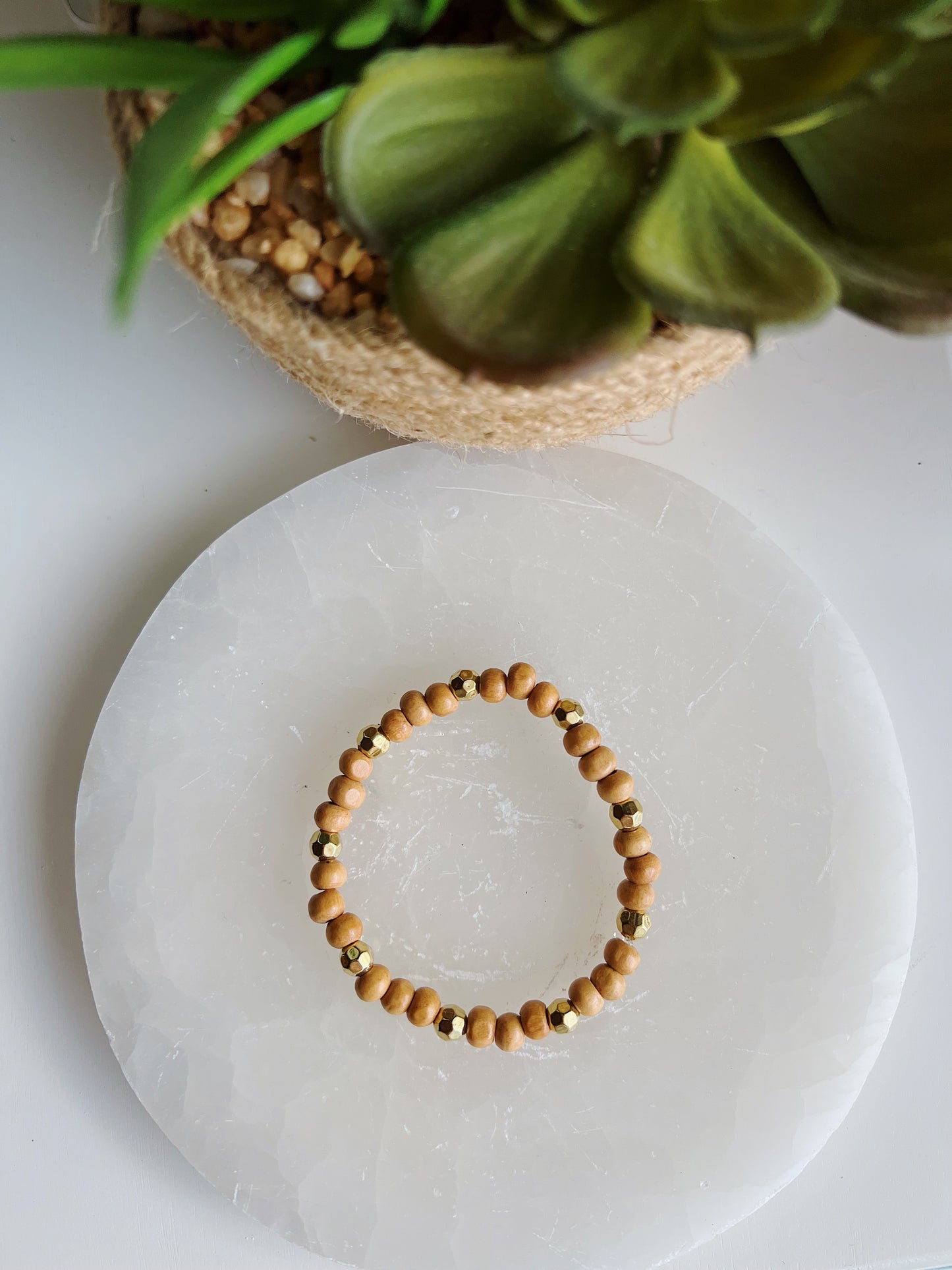 Wooden Gold Accent Beaded Bracelet