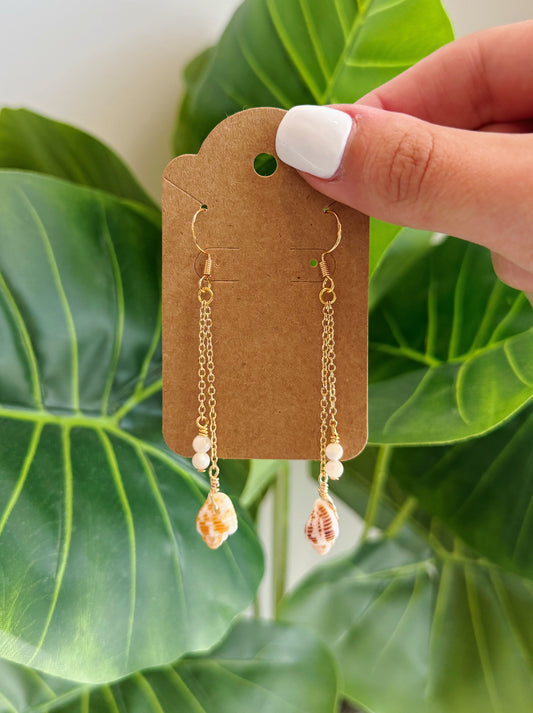 Gold Cayman Shell & Pearl Drop Earrings