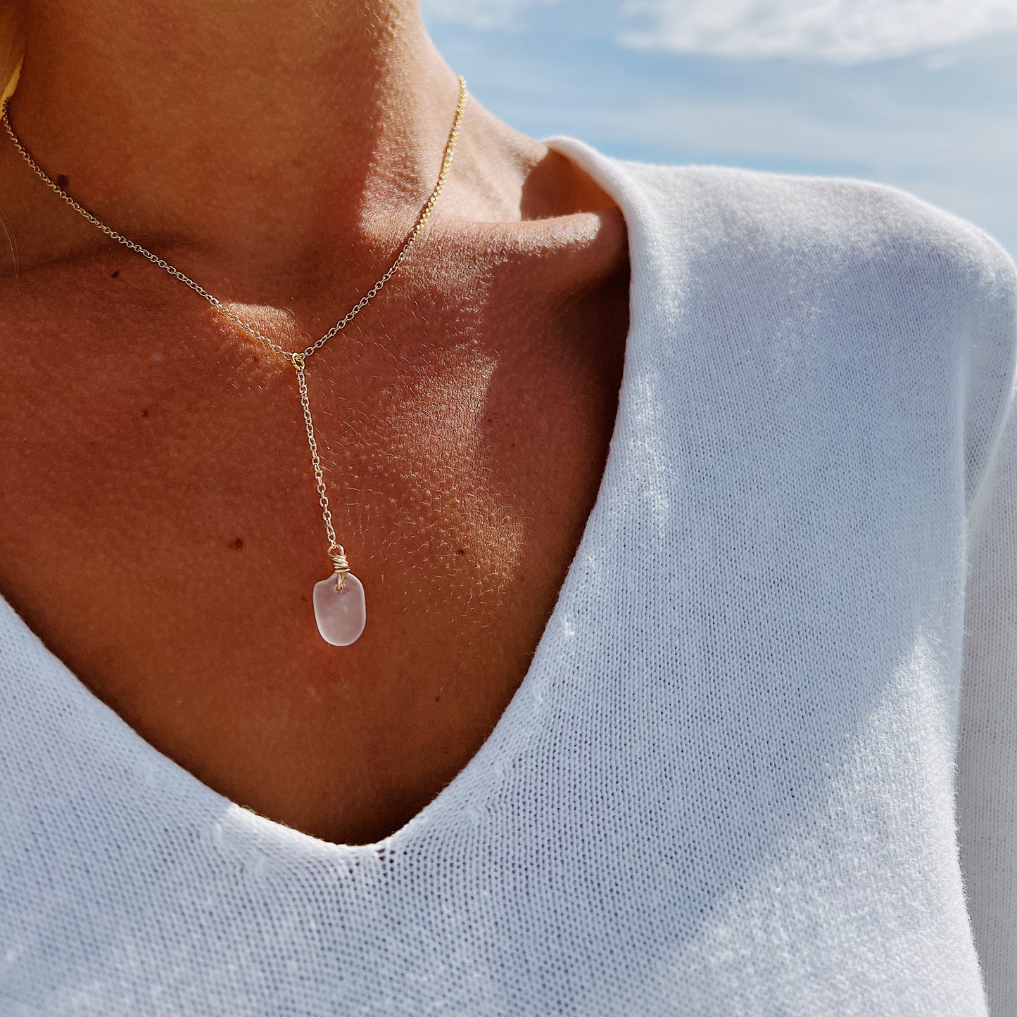 Clear Sea Glass Single Drop Necklace