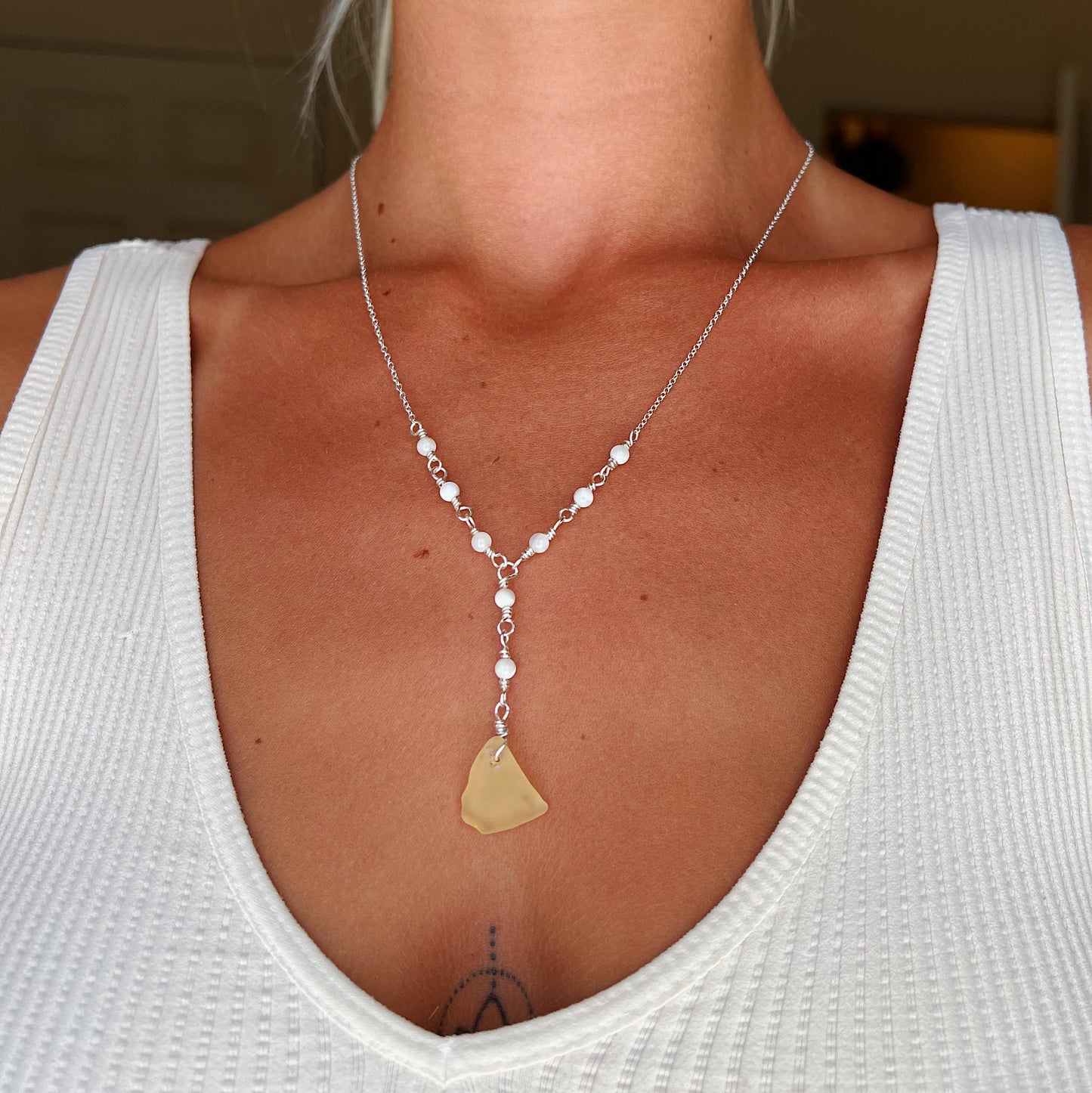 Yellow Sea Glass & Moonstone Necklace