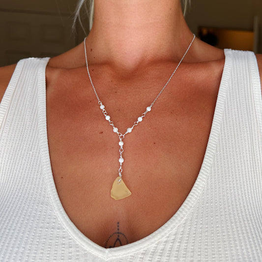 Yellow Sea Glass & Moonstone Necklace