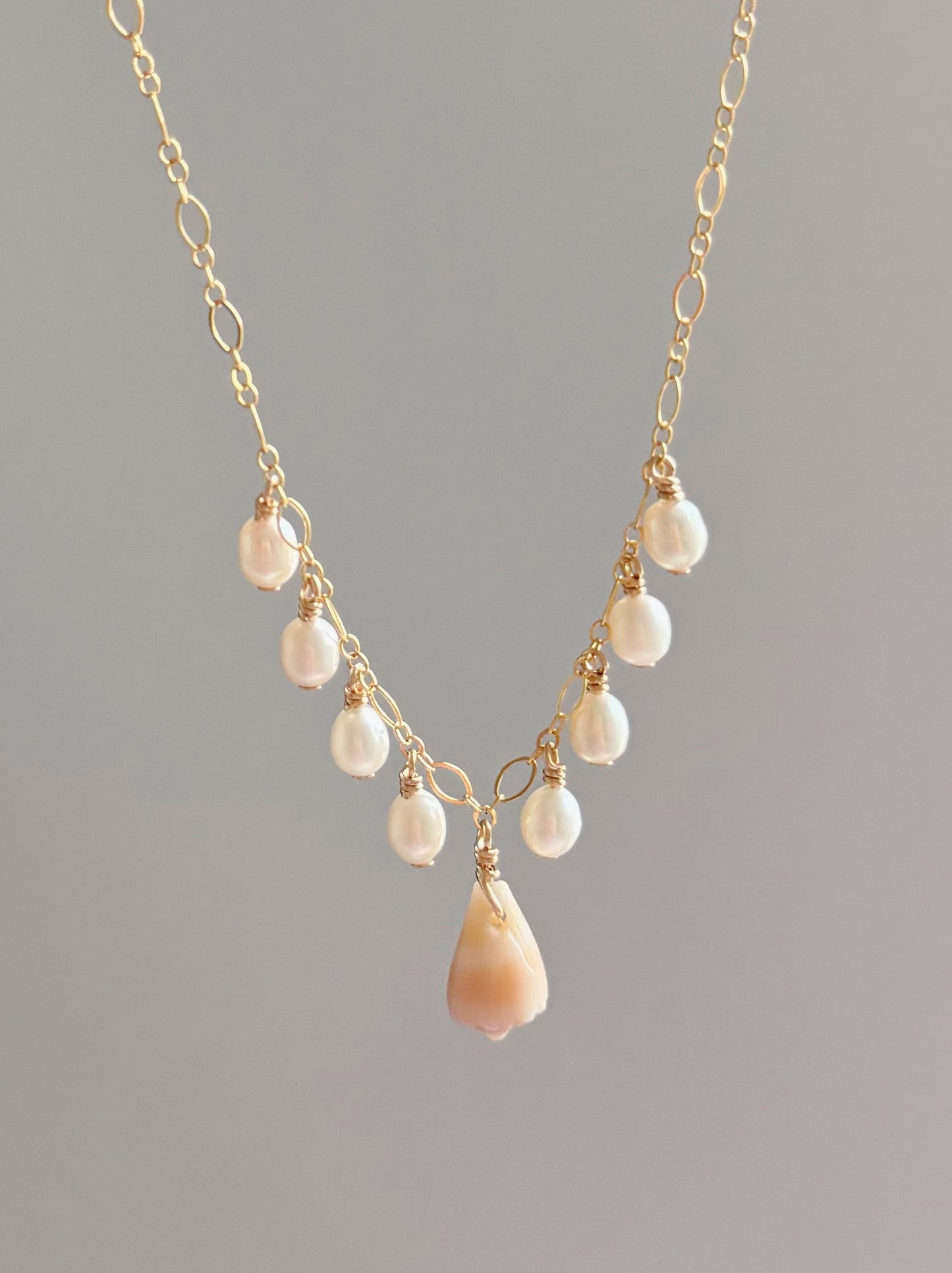 Gold Filled Cone Shell Pearl Gypsy Multi Necklace (CLAIM #)