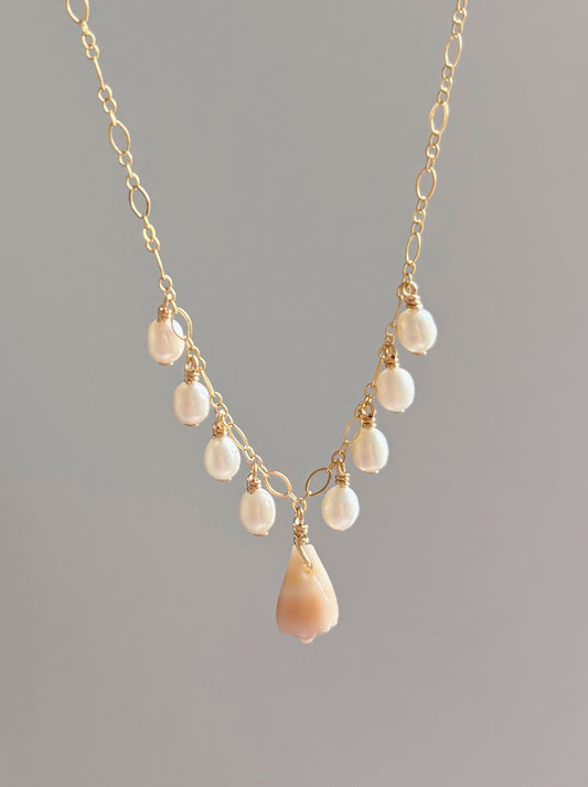 Gold Filled Cone Shell Pearl Gypsy Multi Necklace (CLAIM #)