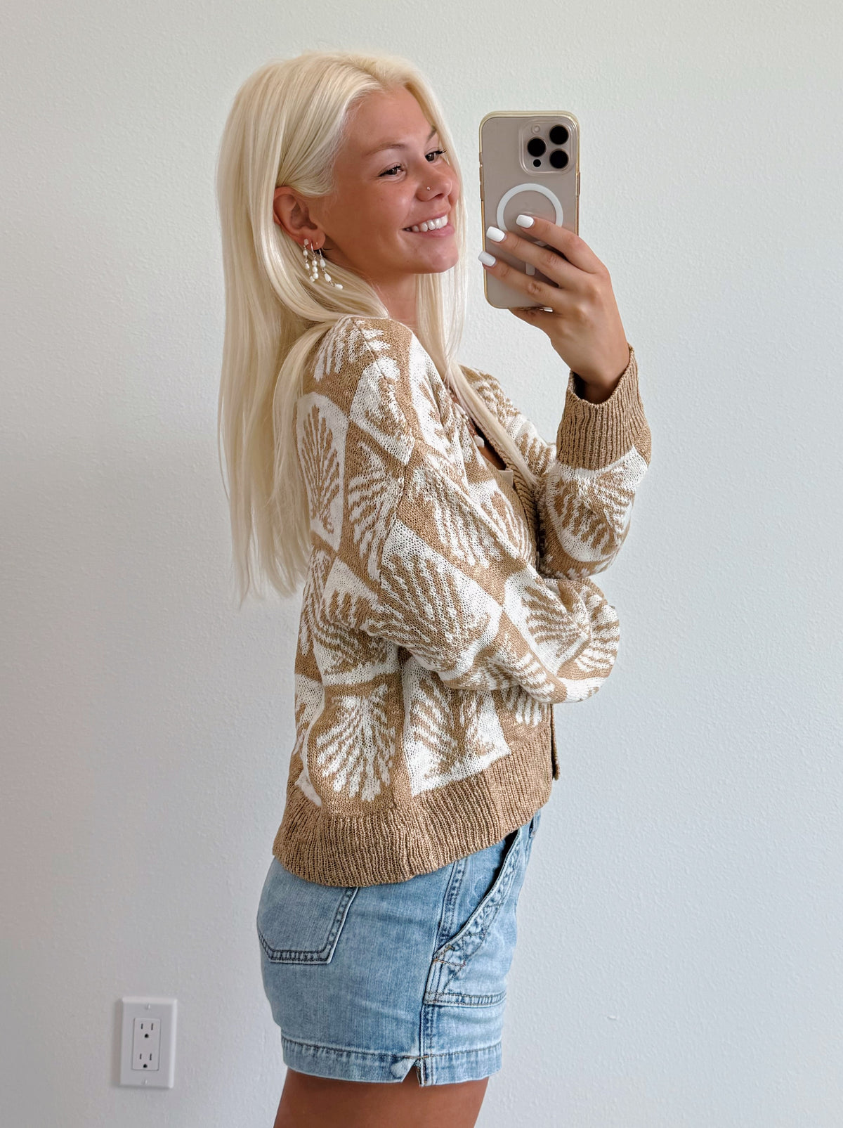 Seashell Print Knit Cardigan