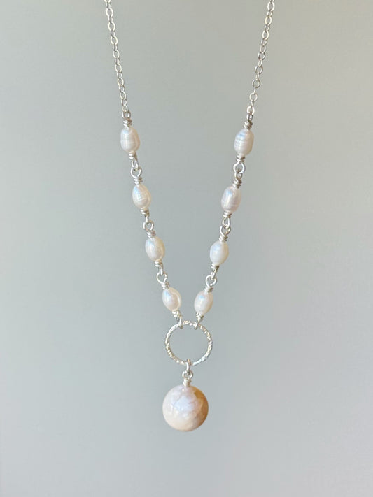 Sterling Silver Baroque Pearl Moonstone Necklace
