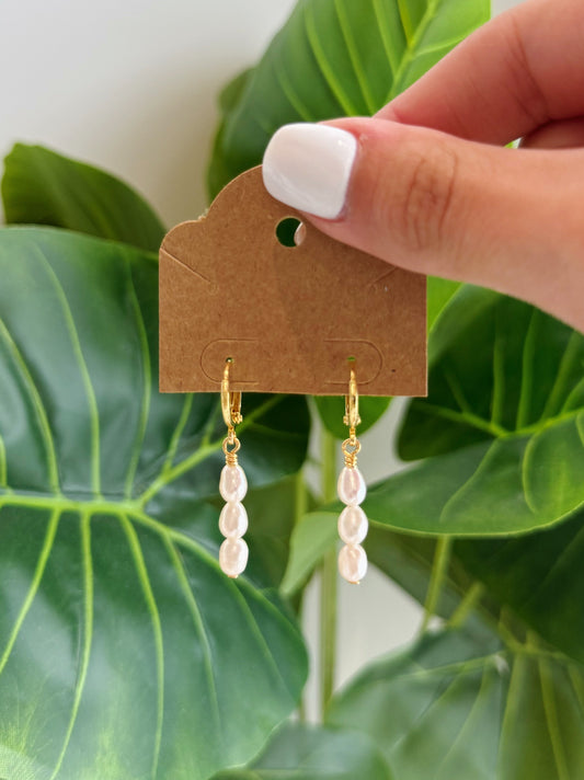 Gold Baroque Pearl Hoop Earrings