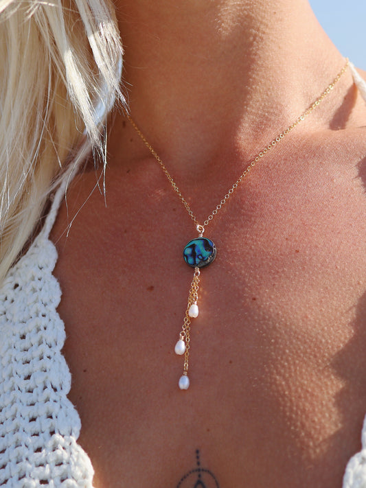Gold Filled Abalone Pearl Triple Drop Necklace