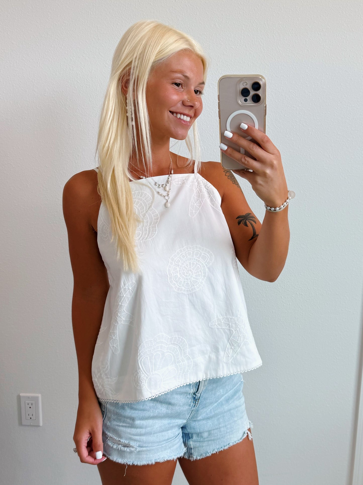 White Ocean Eyelet Tank Top