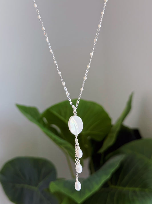 Sterling Silver Oval Mother of Pearl Triple Drop Necklace