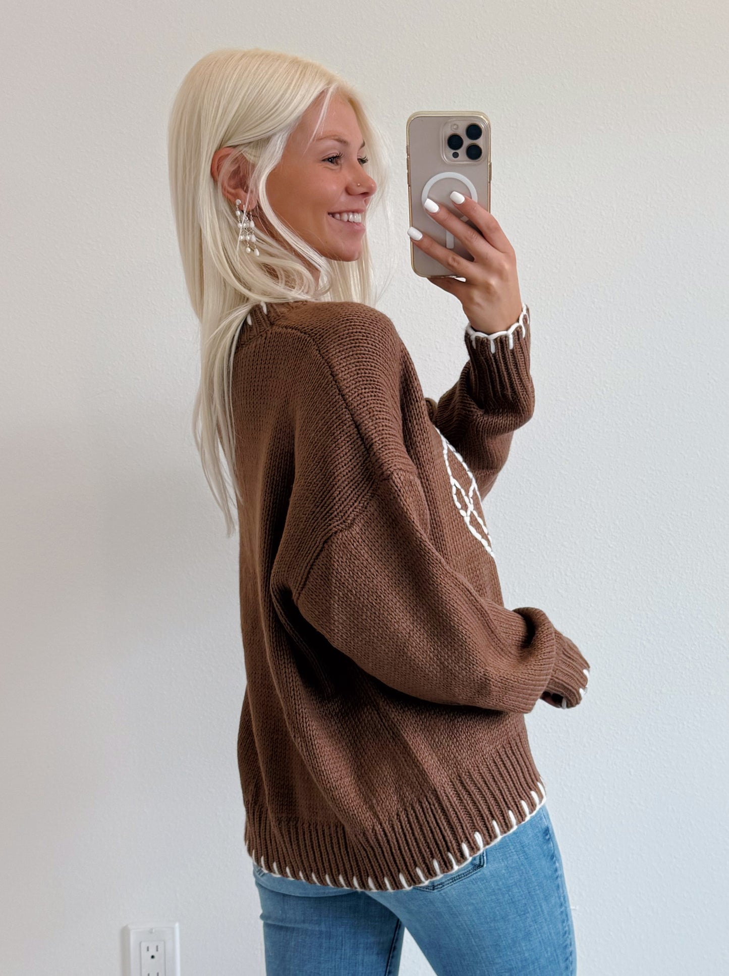 Chocolate Brown Shell Stitched Sweater