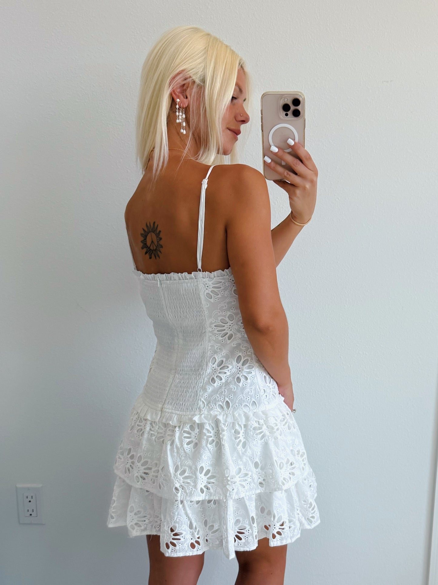 White Floral Eyelet Tiered Mini Dress