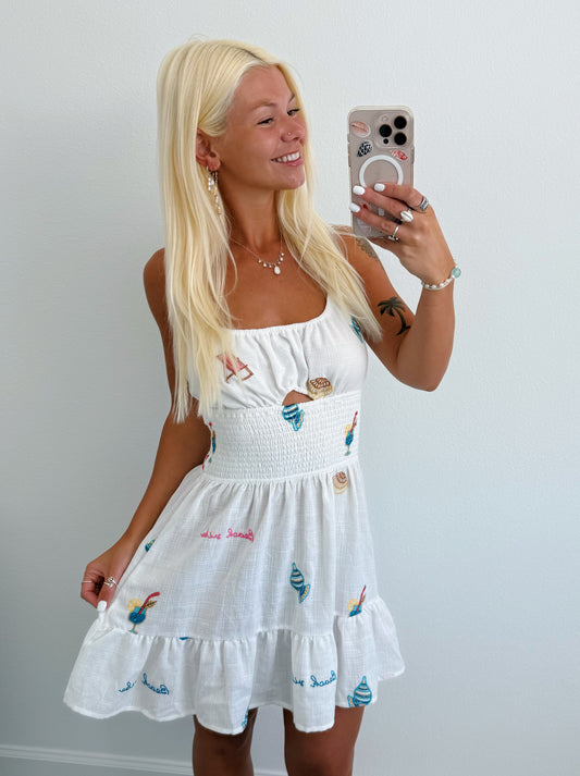 Embroidered White Beach Vibes Dress