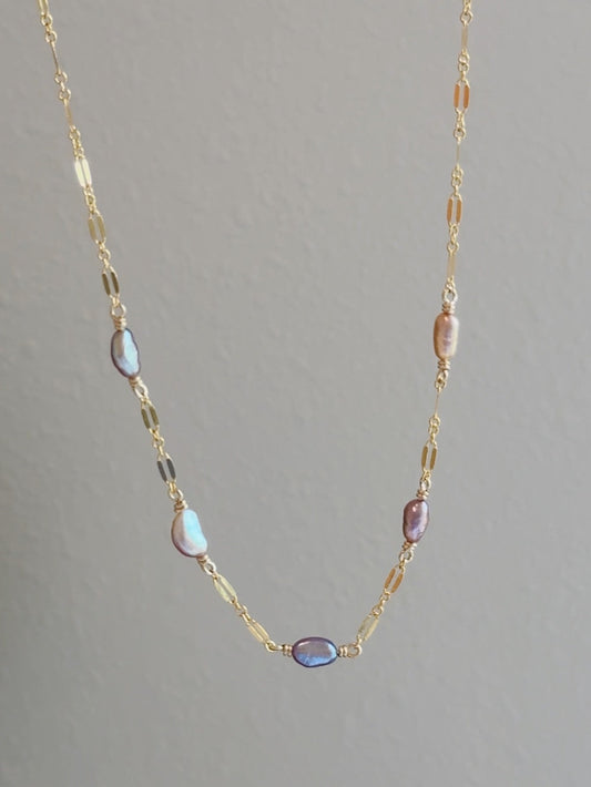 Gold Filled Sparkle Mermaid Pearl Wrapped Chain Necklace