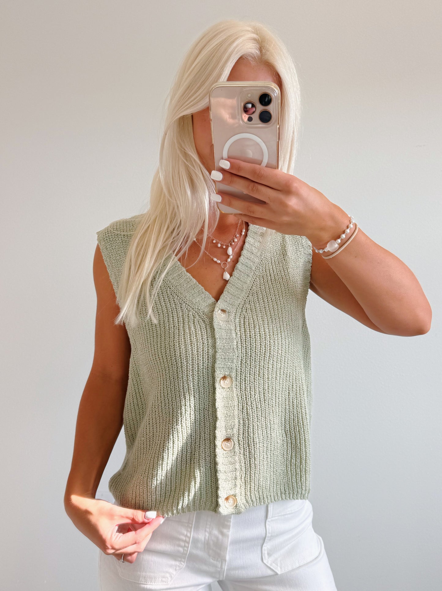 Sleeveless Button Up Knit Vest