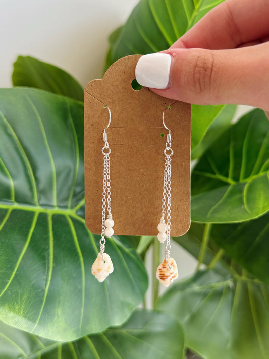 Silver Cayman Shell & Pearl Drop Earrings