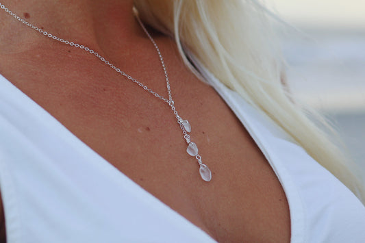 Sterling Silver Clear Sea Glass Drop Necklace