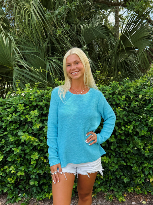 Turquoise Scoop Neck Summer Sweater
