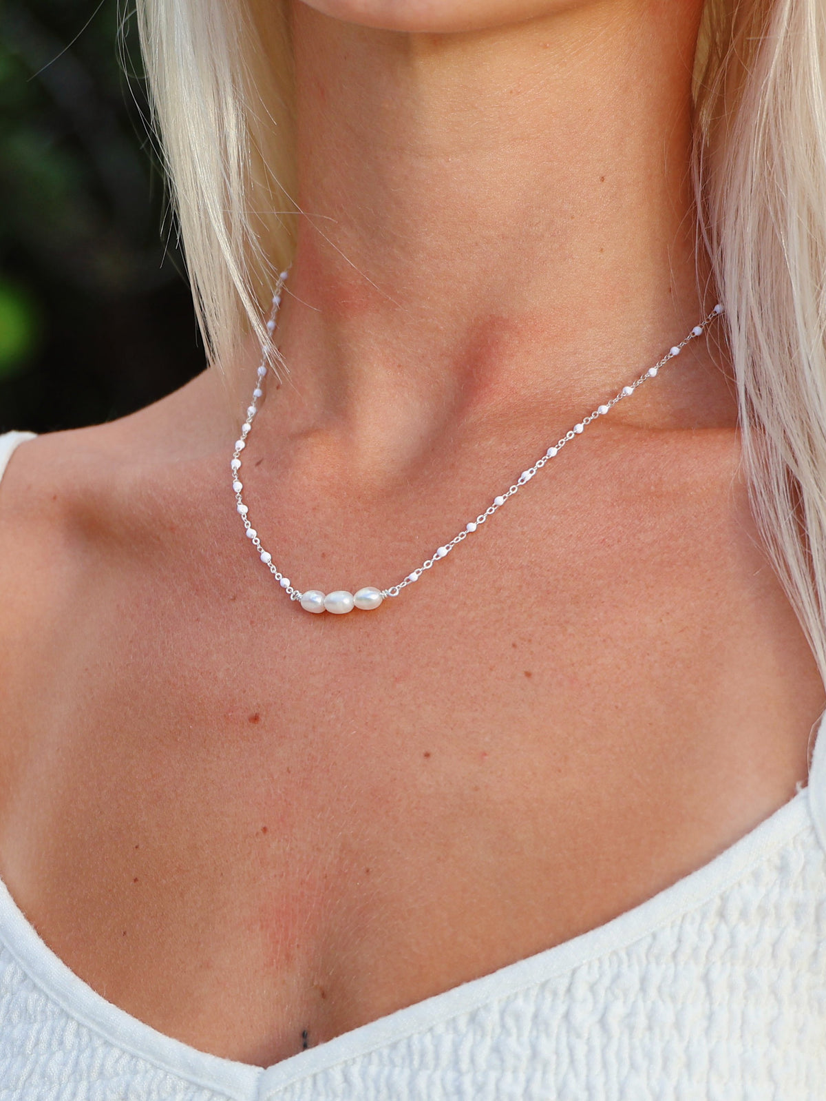 Sterling Silver Pearl Bar Necklace
