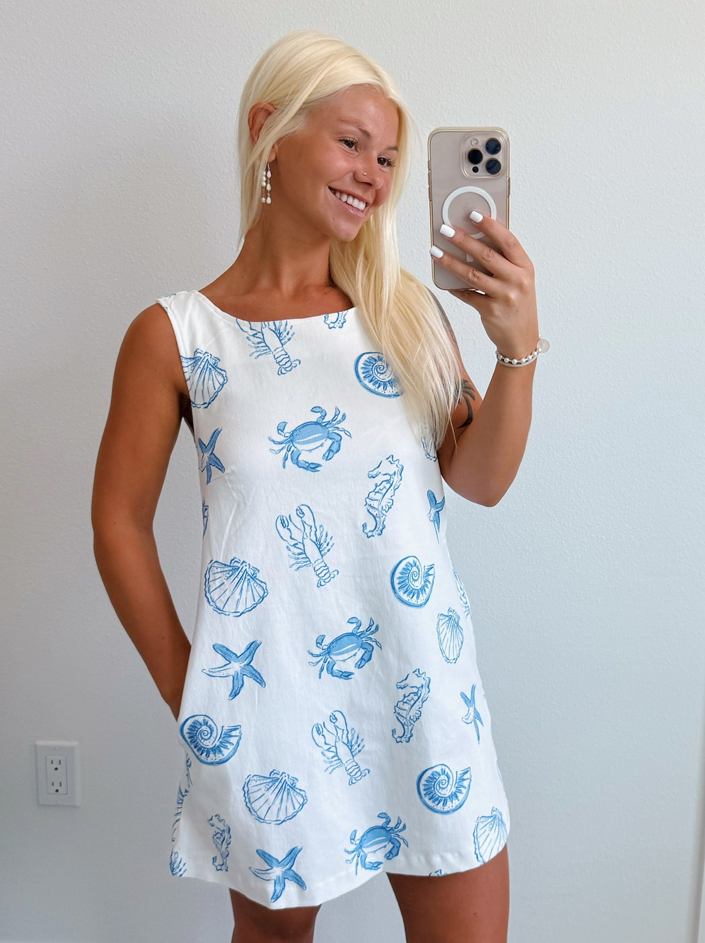 Sea Life Denim Shift Mini Dress