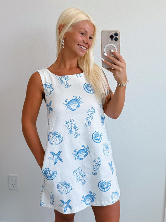 Sea Life Denim Shift Mini Dress
