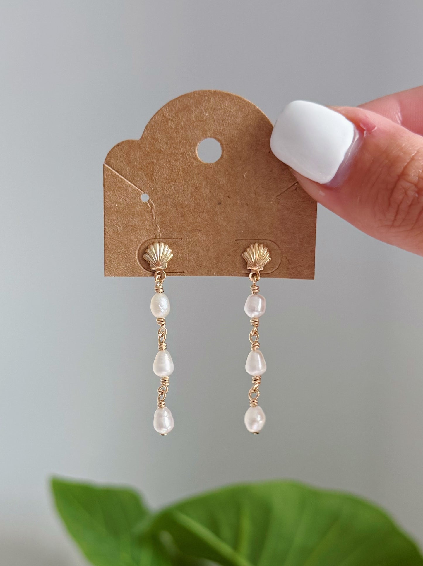 Gold Filled Shell Studs Baroque Pearl Dangle Earrings