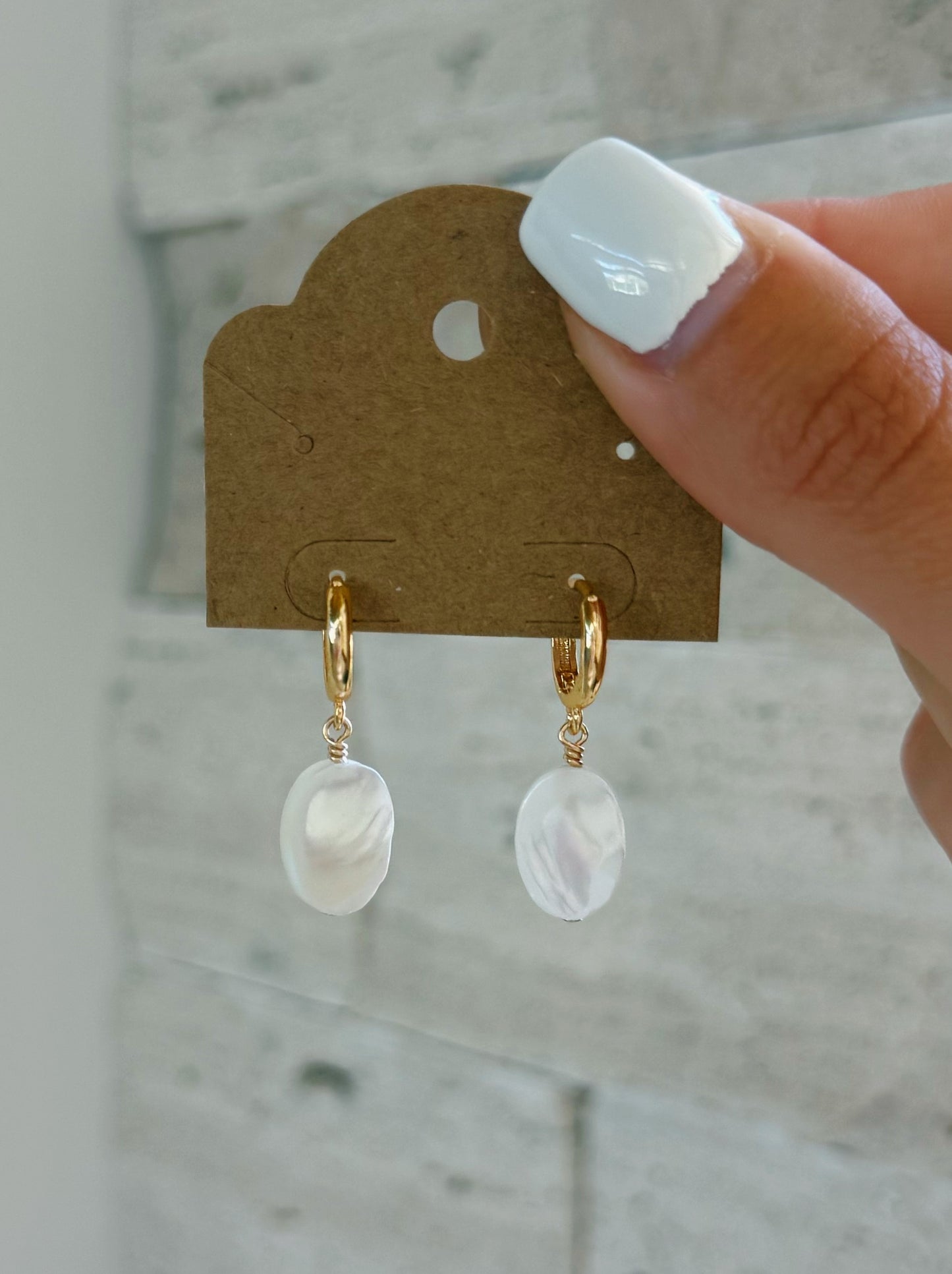 Gold Filled Oval Mother of Pearl Hoop Earrings