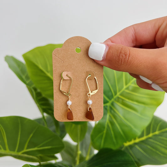 Gold Brown Sea Glass Pearl Earrings