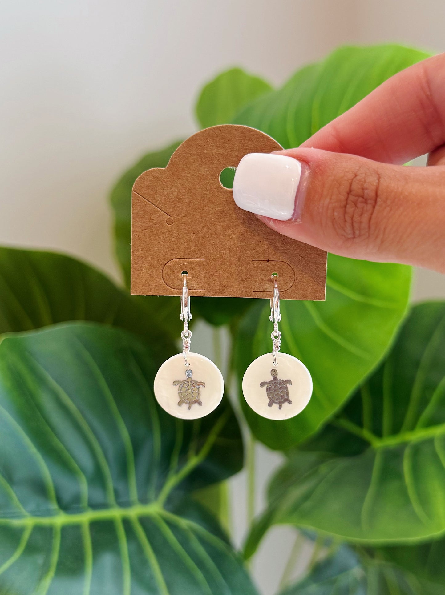 Silver Mother of Pearl Turtle Earrings