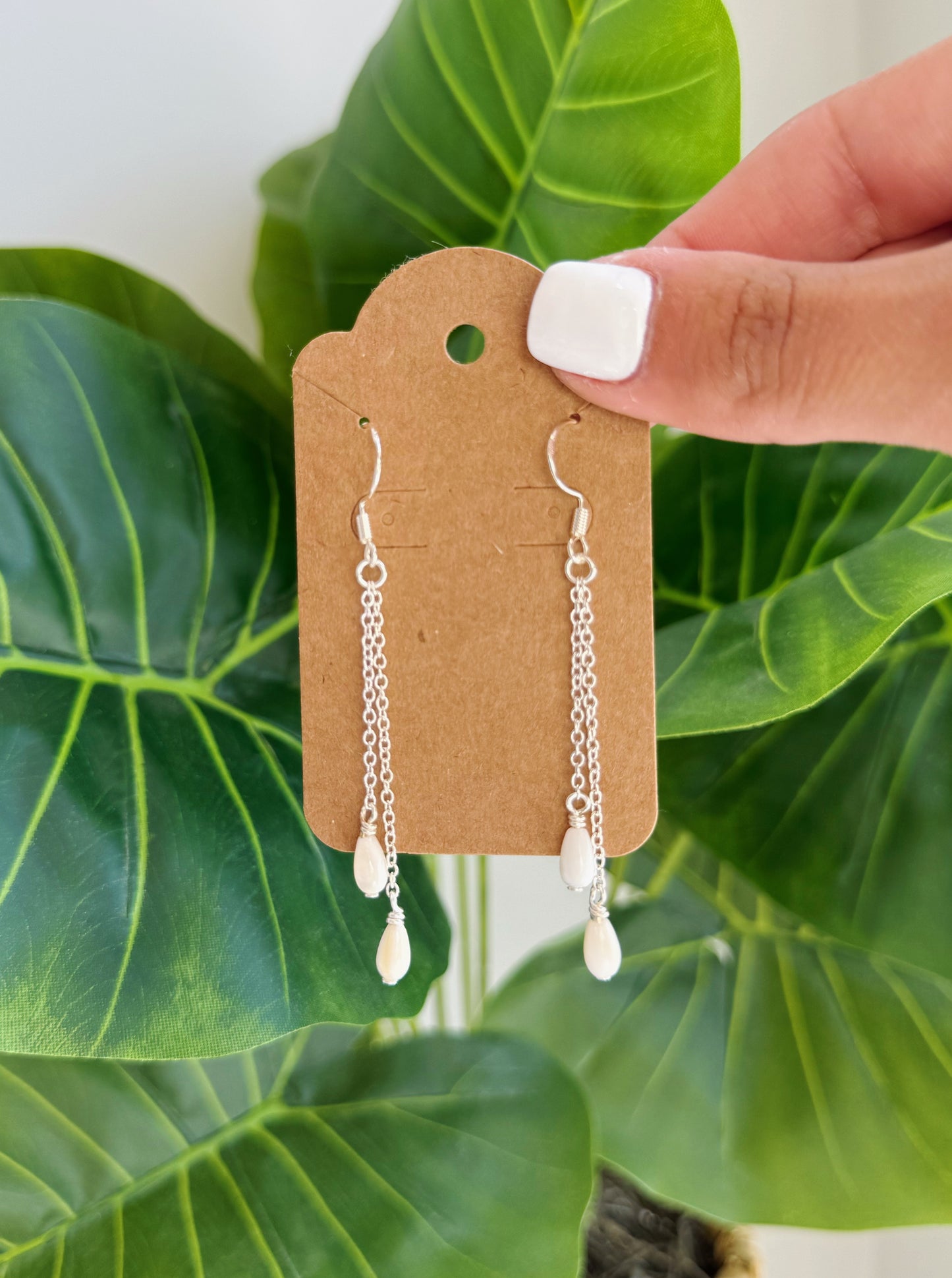 Silver Mother of Pearl Teardrop Double Drop Earrings
