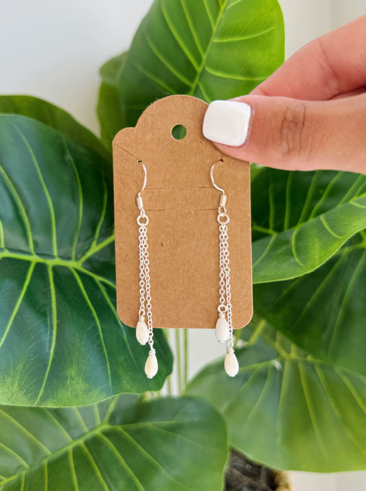 Silver Mother of Pearl Teardrop Double Drop Earrings