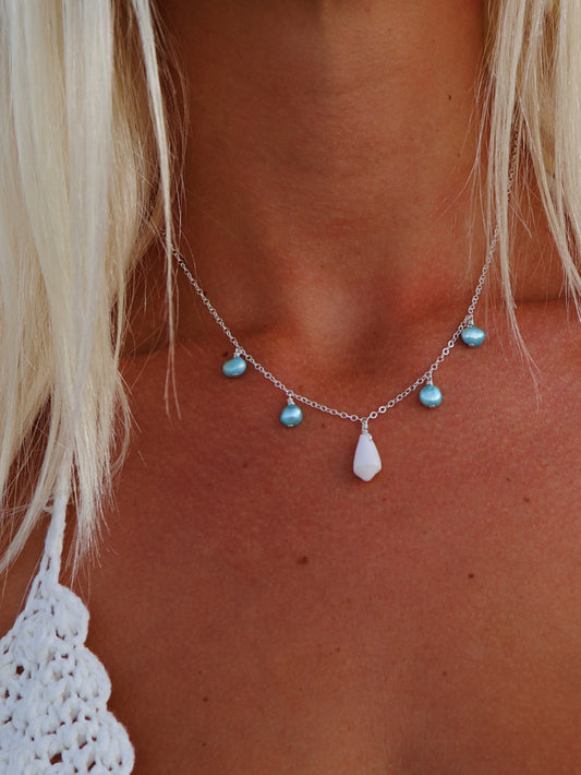 Sterling Silver White Cone Shell & Blue Pearl Multi Necklace