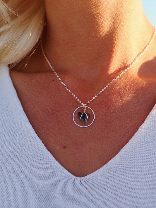 Silver Solid Circle Shark Tooth Necklace