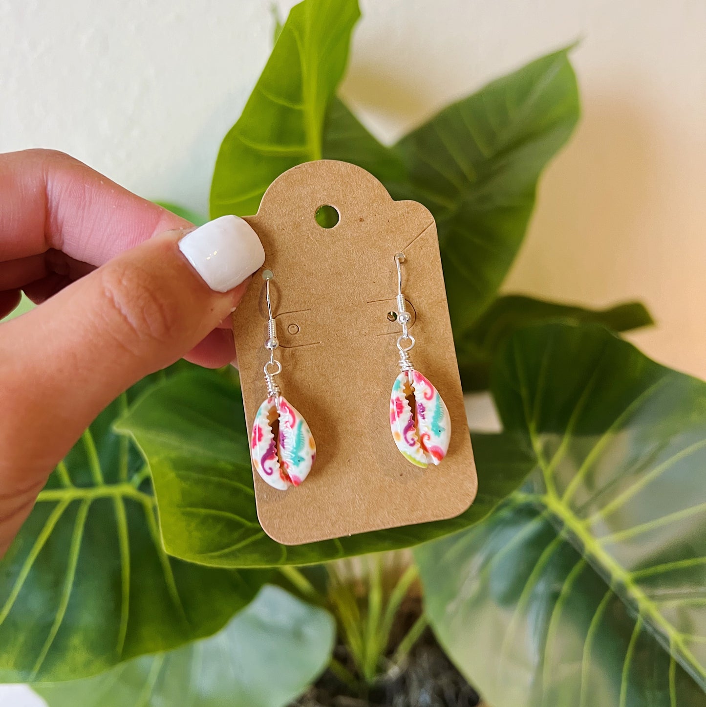 Colorful Seahorse Cowrie Shell Earrings