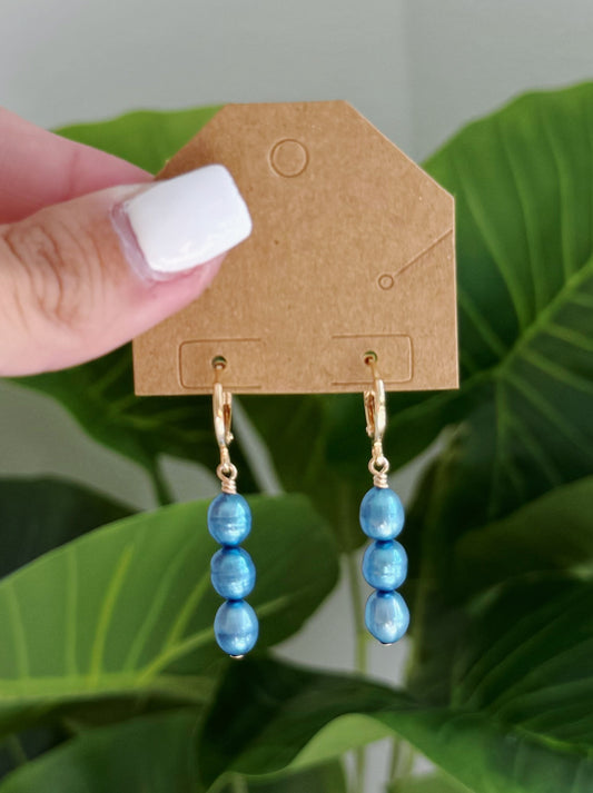 Gold Filled Deep Blue Pearl Hoop Earrings