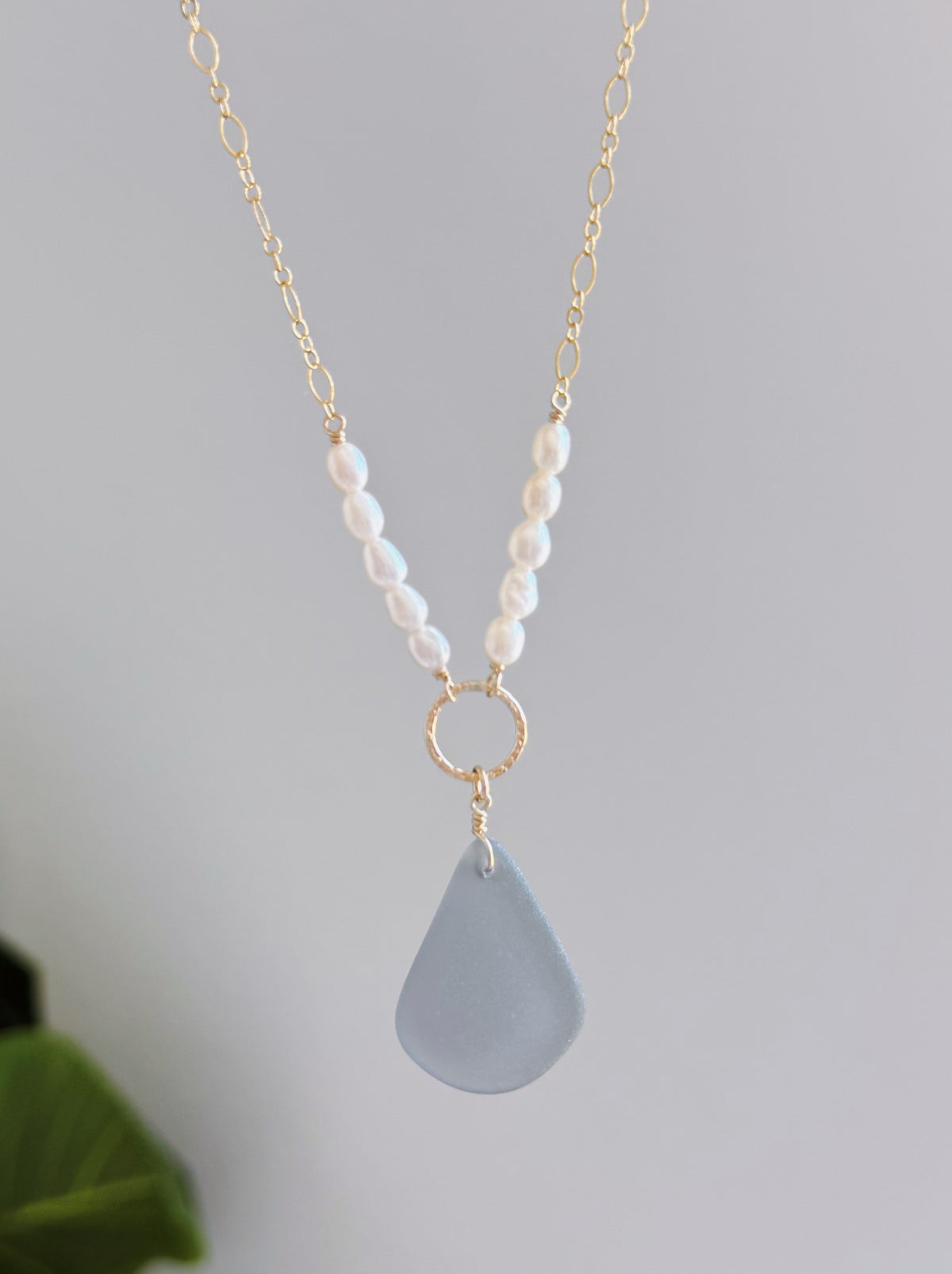 Gold Filled RARE Gray Sea Glass Fancy Baroque Pearl Necklace