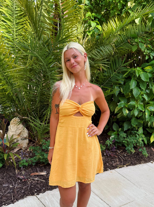 Tangerine Strapless Twist Dress