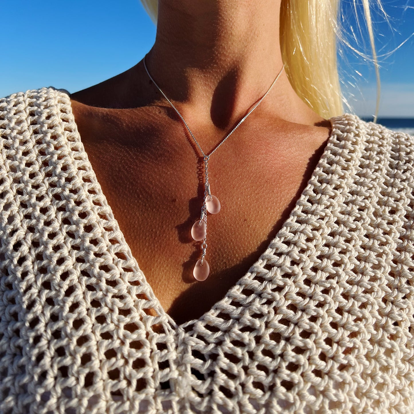 Light Pink Sea Glass Drop Necklace