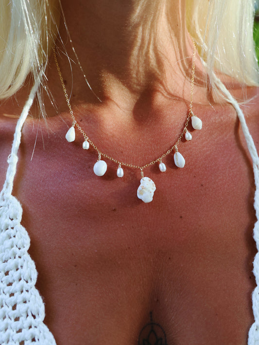 Gold Filled White Mermaid Shell Baroque Pearl Multi Necklace