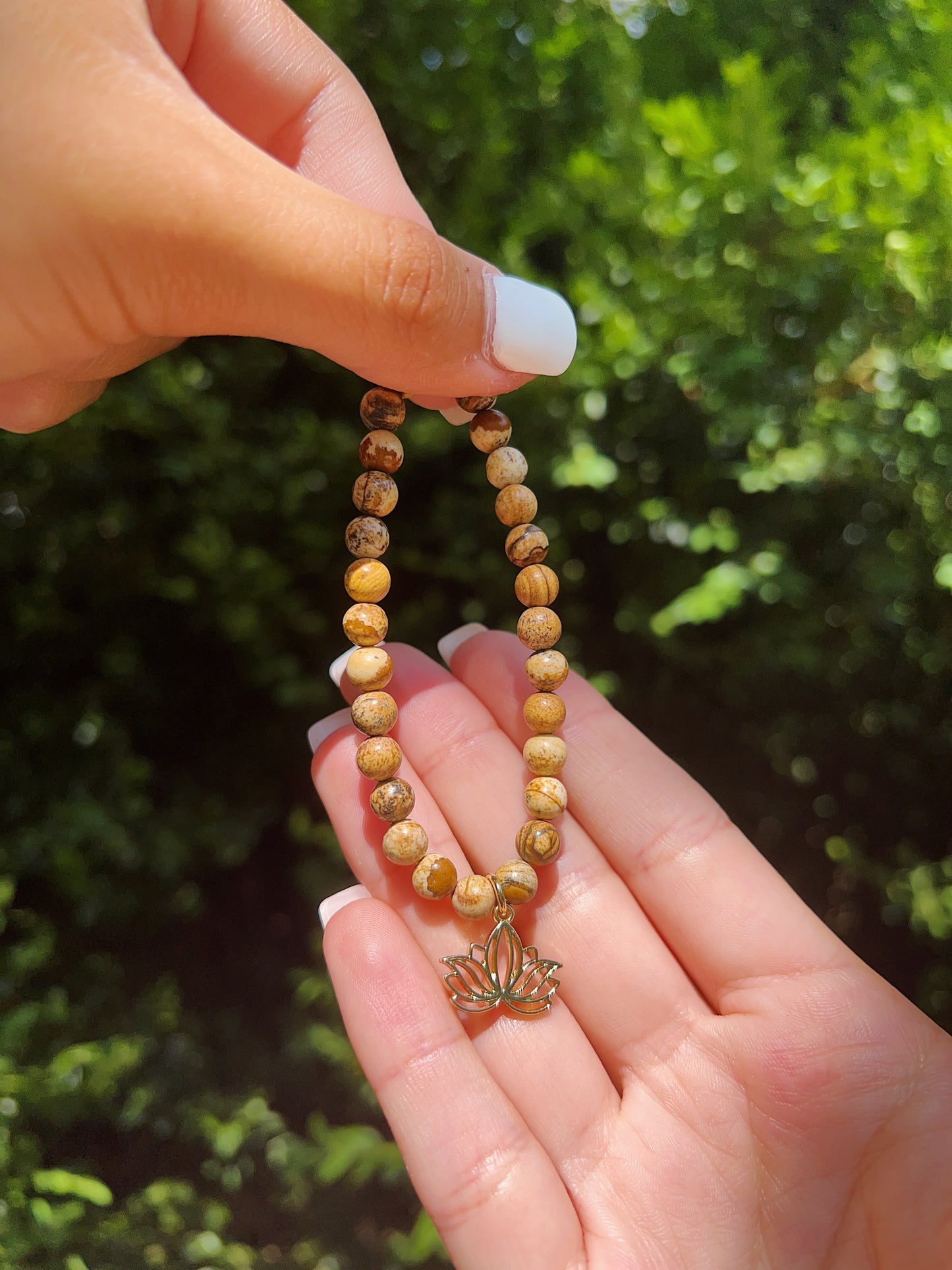 Wooden Jasper Gold Lotus Bracelet