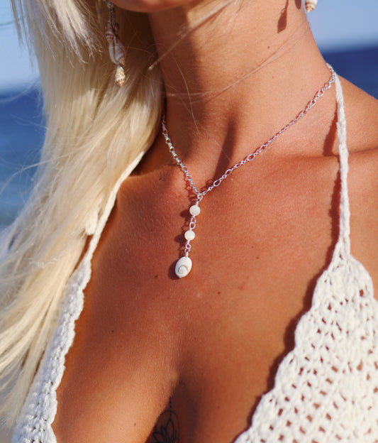 Sterling Silver White Moonstone & Spiral Shell Necklace