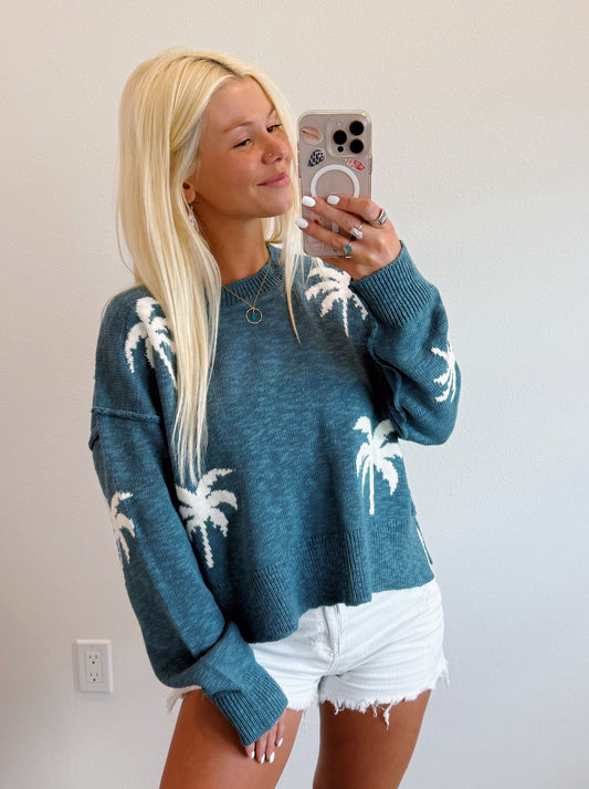 Teal Palm Tree Sweater