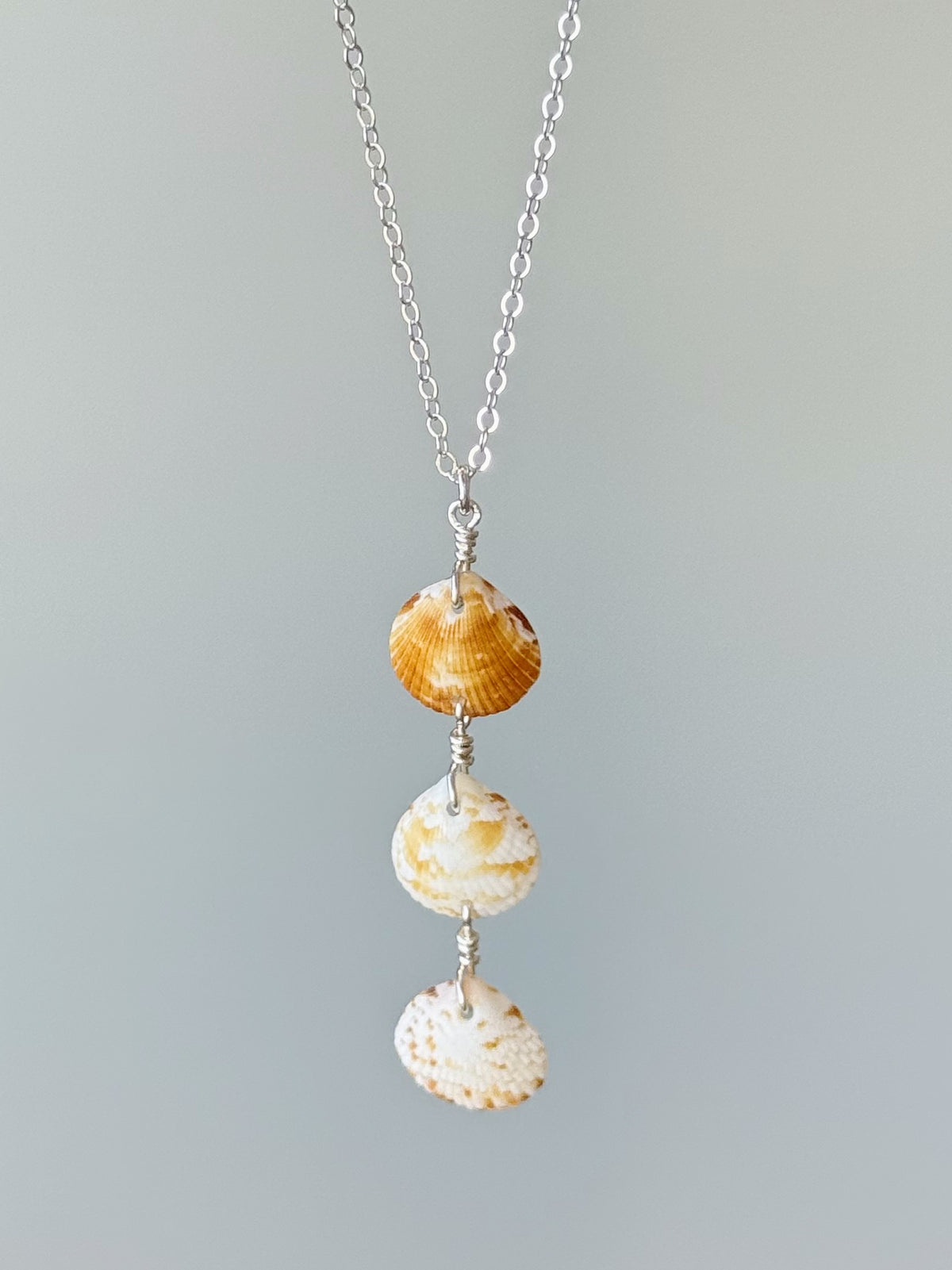 Sterling Silver Stacked Scallop Shell Necklace