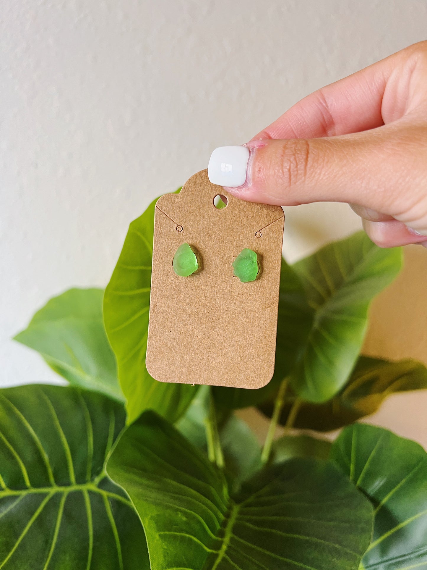 Green Sea Glass Stud Earrings (6 Options)